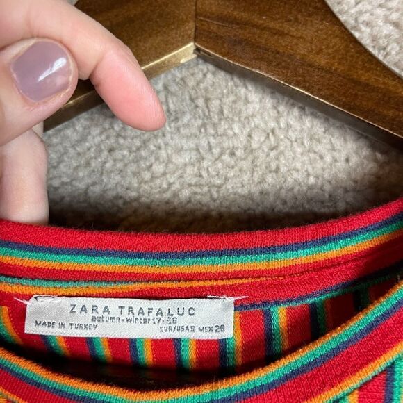 Zara Trafaluc Tee Dress Size Small Red Stripe Side Button Short Sleeve Midi Knit - Picture 7 of 10